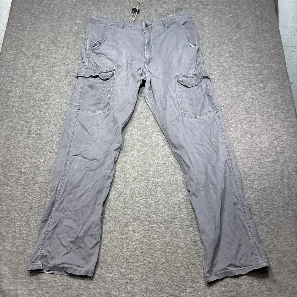 Wrangler Cargo Pants 36x34 Men's Gray Distressed Rip On Back Work Durable